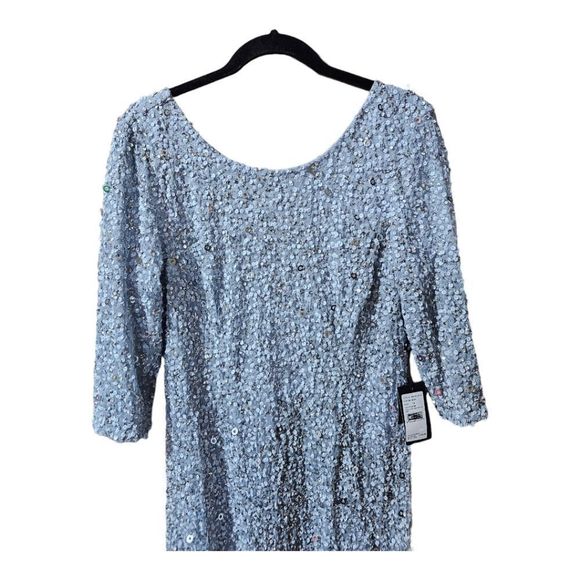 SOLD!!ADRIANNA PAPELL Light Blue Sequin 3/4 Sleeve Gown - Size 16 NWT - Picture 6 of 14